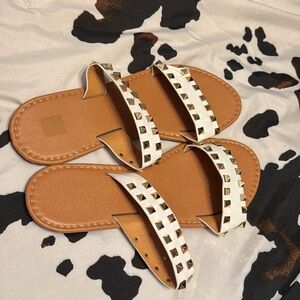 Studded White and Tan Sandals